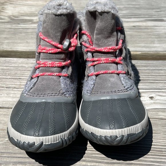 Sorel Out N About Duck Boots Size 4 W Gray Felt Black Pink Laces Grey Waterproof - Picture 5 of 10